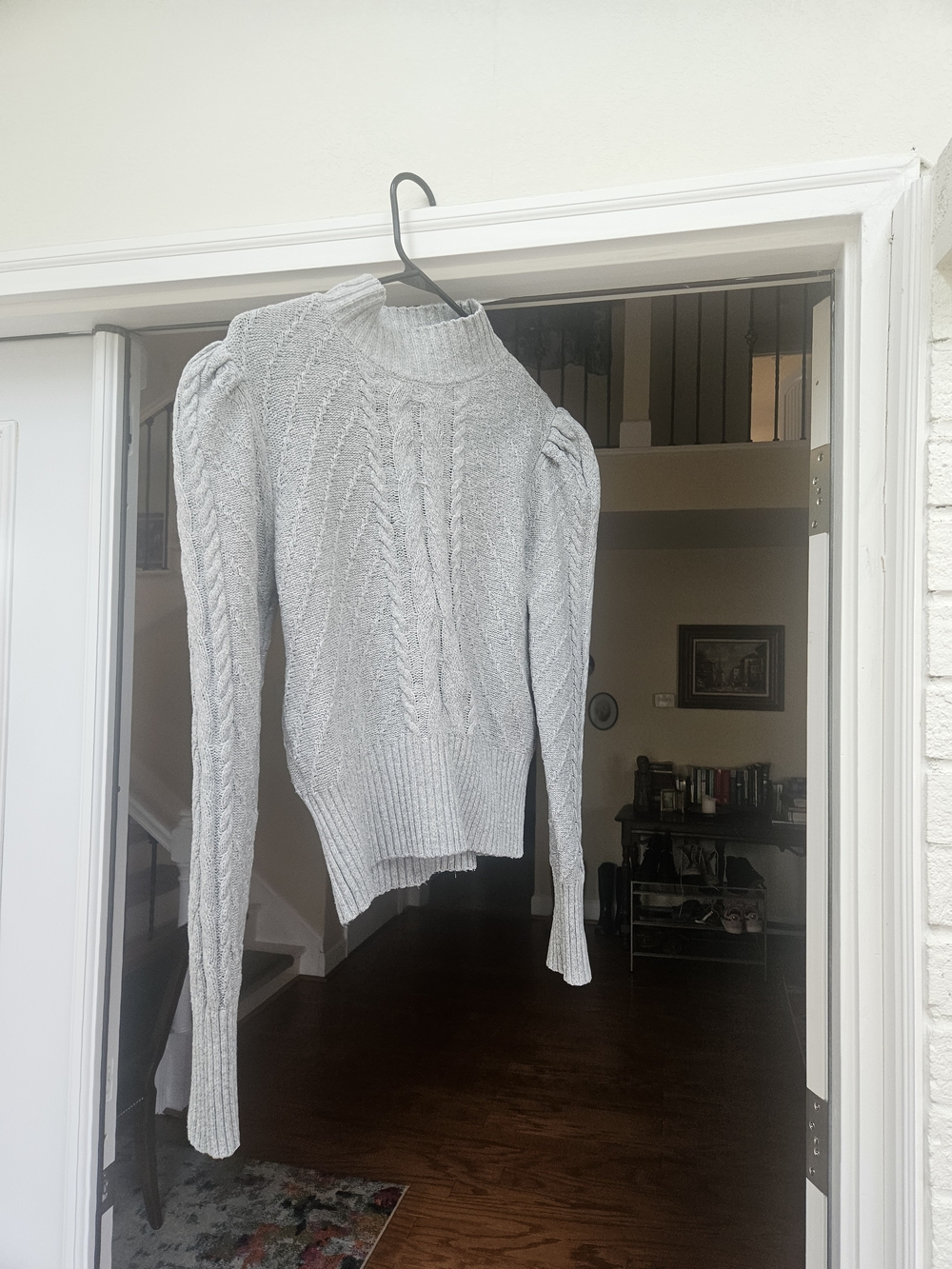 LOFT Light Gray Cable Knit Turtleneck Sweater